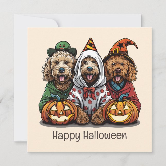 Happy Halloween Goldendoodle Hunde Einladung (Vorderseite)