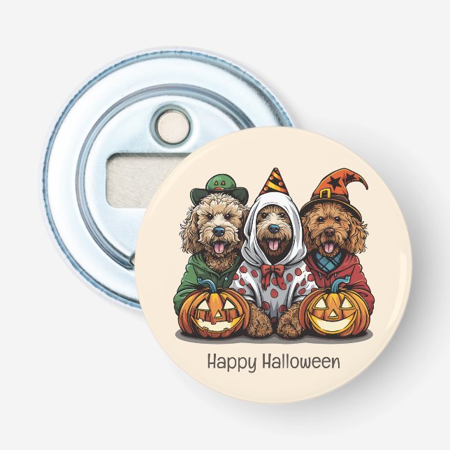 Happy Halloween Goldendoodle Hunde Flaschenöffner (Vorderseite)