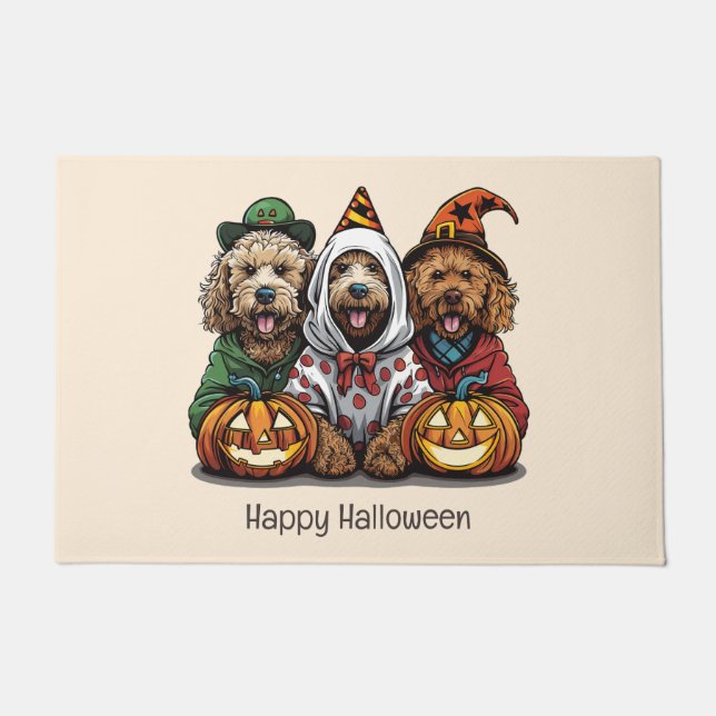 Happy Halloween Goldendoodle Hunde Fußmatte (Vorderseite)
