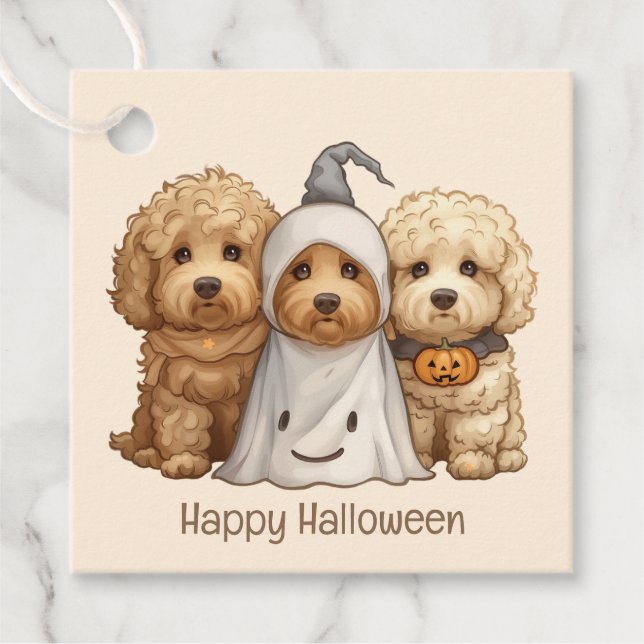Happy Halloween Goldendoodle Hunde Geschenkanhänger (Vorderseite)