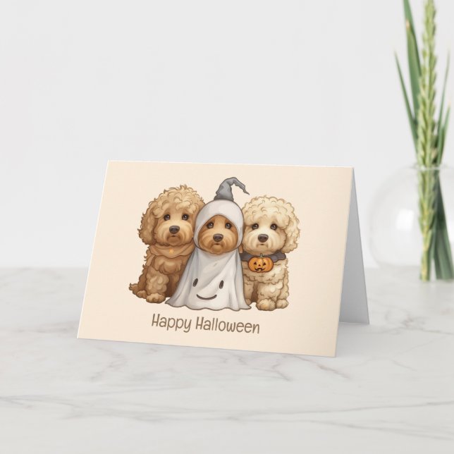 Happy Halloween Goldendoodle Hunde Karte (Vorderseite)
