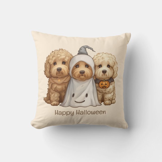 Happy Halloween Goldendoodle Hunde Kissen (Vorderseite)