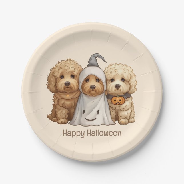 Happy Halloween Goldendoodle Hunde Pappteller (Vorderseite)