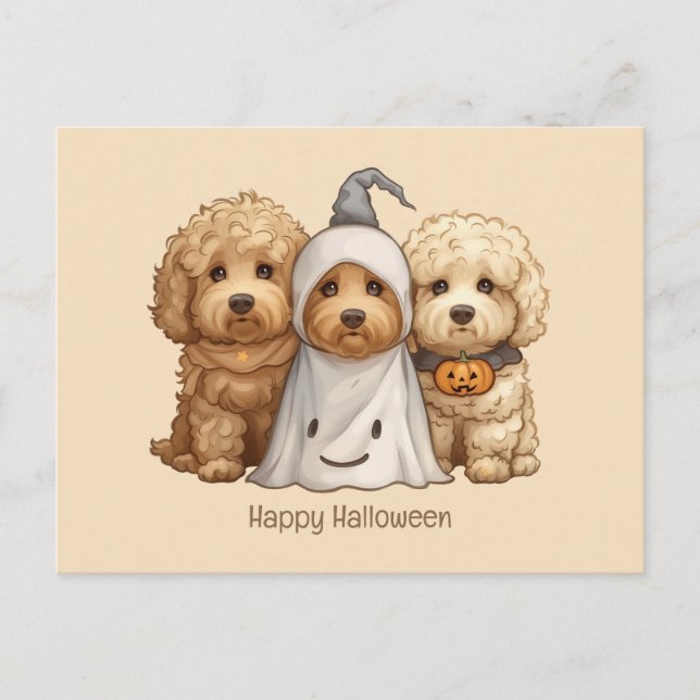 Happy Halloween Goldendoodle Hunde Postkarte (Vorderseite)