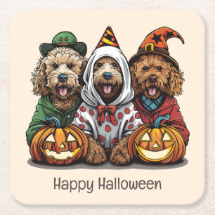 Happy Halloween Goldendoodle Hunde Rechteckiger Pappuntersetzer