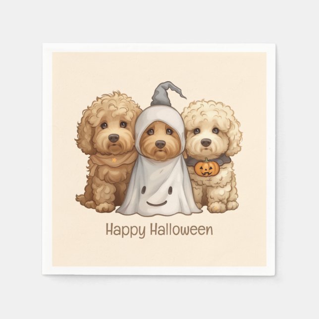 Happy Halloween Goldendoodle Hunde Serviette (Vorderseite)