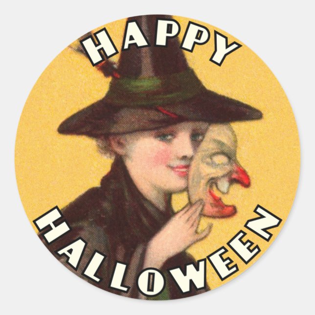 Happy Halloween Good Hexe mit Maske Sticker (Vorderseite)