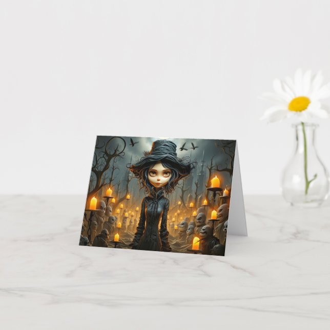 Happy Halloween Gothic Witch Illustration Karte (Kleines Gewächs)