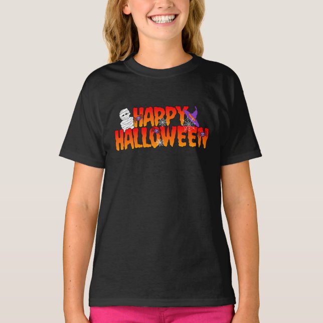Happy Halloween Graphic Girl's T-Shirt (Vorderseite)