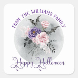 Happy halloween grau moon and water color Rose Quadratischer Aufkleber