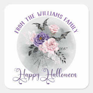 Happy halloween grau moon and water color Rose Quadratischer Aufkleber