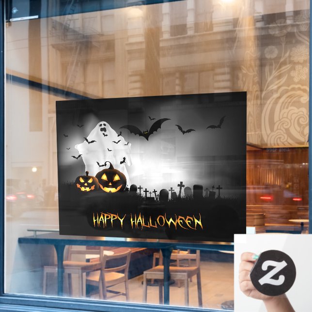 Happy Halloween Graveyard Scene Fensteraufkleber (Café-Fenster)