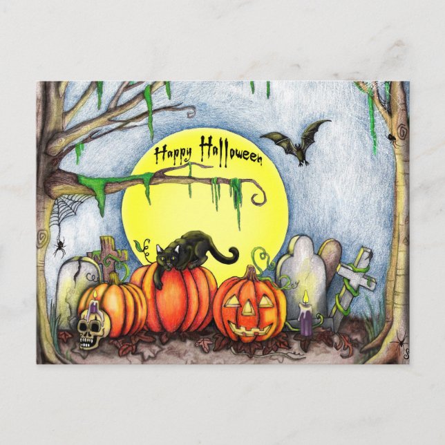 Happy Halloween Graveyard Scene Postkarte (Vorderseite)