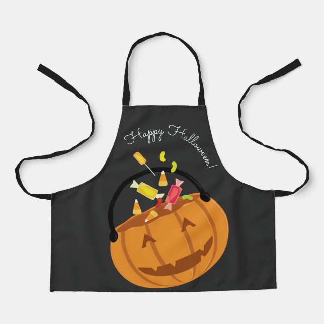 Happy Halloween Gray Orange Pumpkin Pail Candy Schürze (Vorderseite)