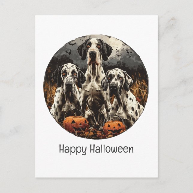 Happy Halloween Great Dane Hund Kürbislaterne Postkarte (Vorderseite)