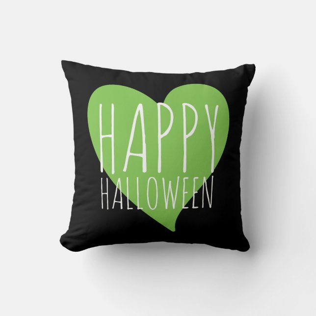 Happy Halloween / Green Heart Black & Gray Streife Kissen (Vorderseite)