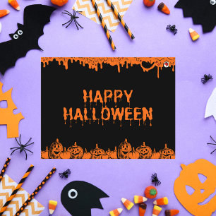 Happy Halloween grungy Dripping Orange und Black Feiertagspostkarte