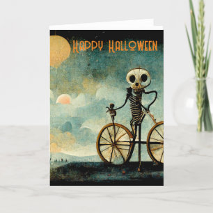 Happy Halloween Grußkarte Skelett Fahrrad Feiertagskarte