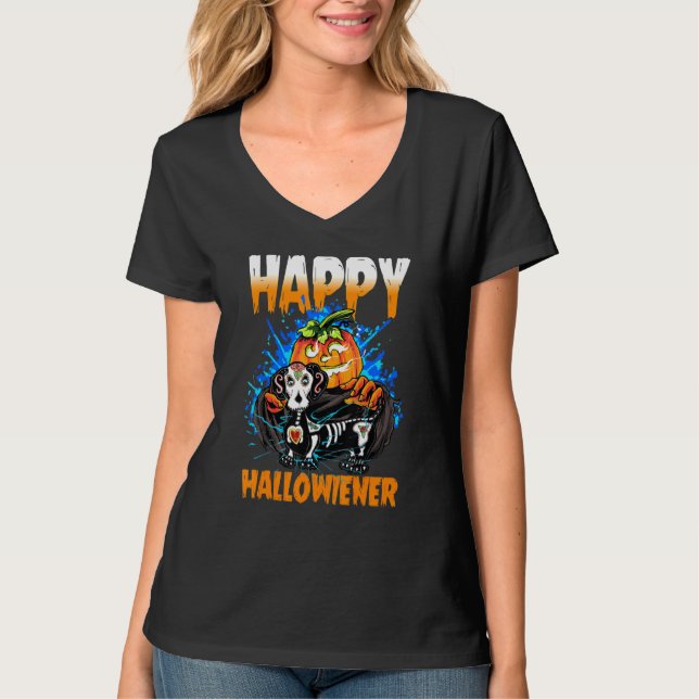 Happy Halloween Halloweiner Daschund Dog T-Shirt (Vorderseite)