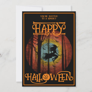 Happy Halloween Hexe auf Broom Costume Party Einladung