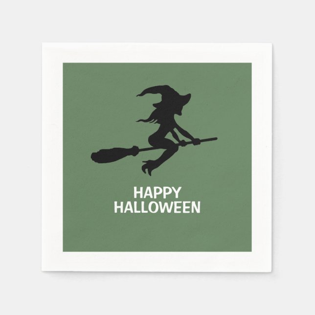 Happy Halloween, Hexe auf Broomstick Serviette (Vorderseite)