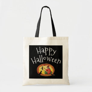 Happy Halloween, Hexe, Black Cat und Owl Tragetasche