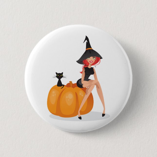 Happy Halloween Hexe Button (Vorderseite)