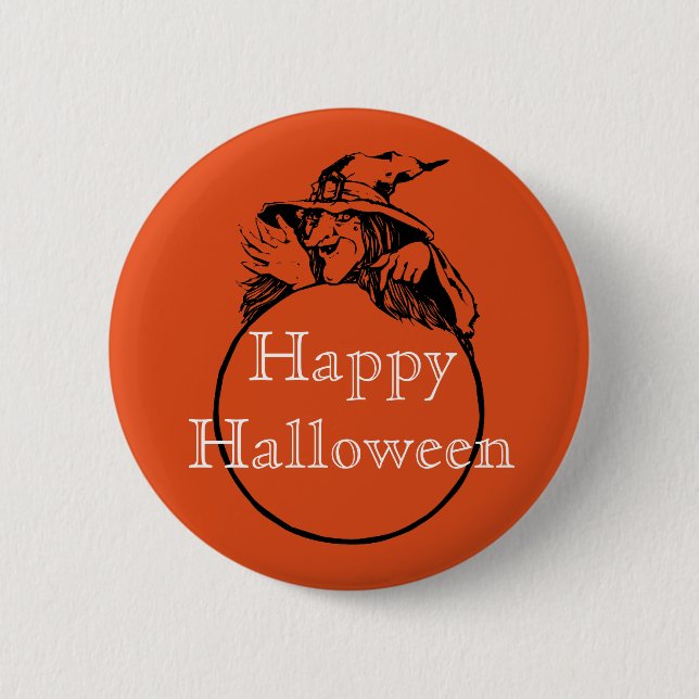 Happy Halloween Hexe Button (Vorderseite)