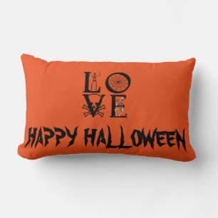 Happy Halloween Hexe mit ihrem Broom Orange Throw Lendenkissen