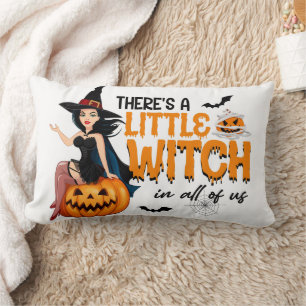 Happy Halloween Hexe mit ihrem Broom Orange Throw Lendenkissen