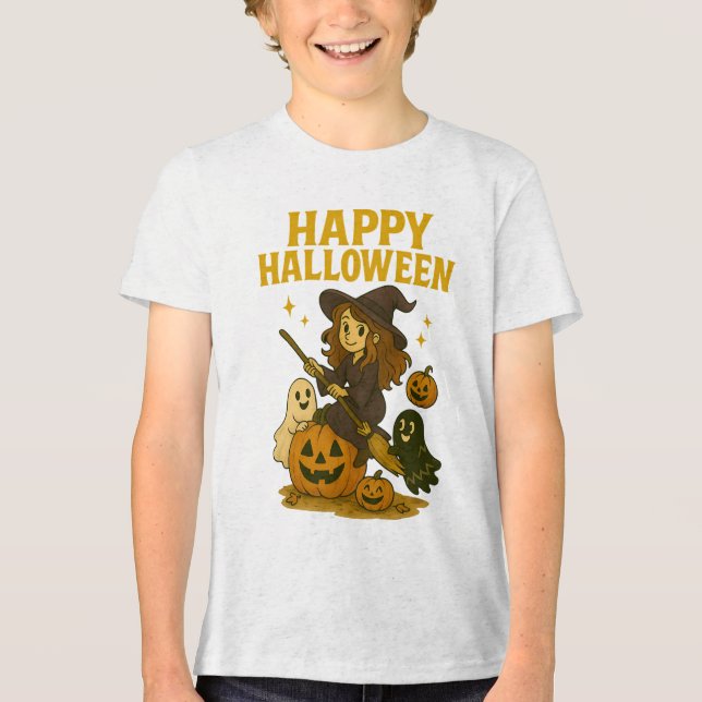 Happy Halloween Hexe Tri-Blend Shirt (Vorderseite)