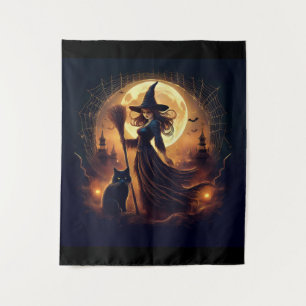 Happy Halloween Hexe um Mitternacht Wandteppich
