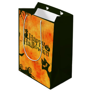 Happy Halloween Hexen Cats Spiders Owls Pumpkins Mittlere Geschenktüte