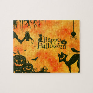 Happy Halloween Hexen Cats Spiders Owls Pumpkins Puzzle