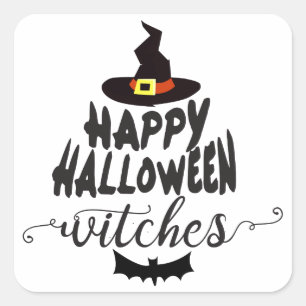 Happy Halloween Hexen Typografie Halloween Quadratischer Aufkleber
