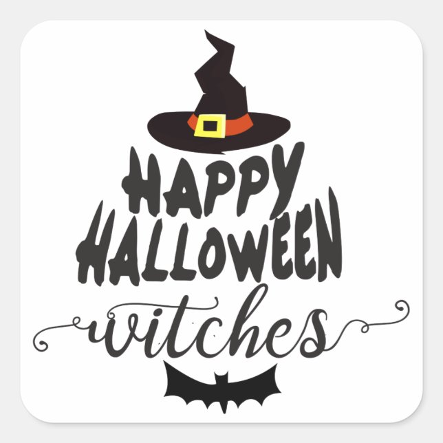 Happy Halloween Hexen Typografie Halloween Quadratischer Aufkleber (Vorderseite)
