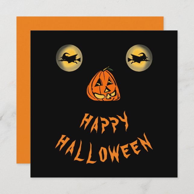 Happy Halloween Hexenaugen und Kürbisnase Karte (Vorne/Hinten)