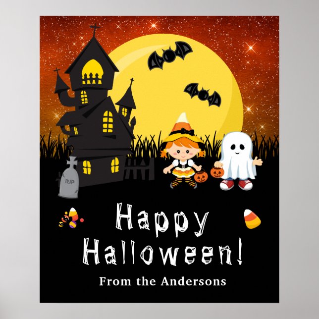 Happy Halloween Hexenghost Orange Party Sign Poster (Vorne)
