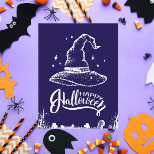 Happy Halloween Hexenhut und Friedhof Postkarte