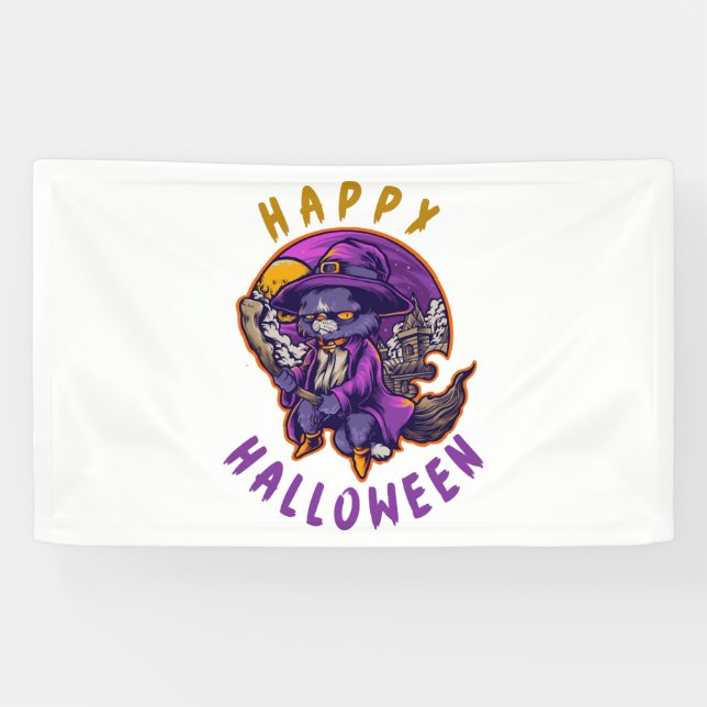 Happy Halloween Hexenkatze Banner (Horizontal)