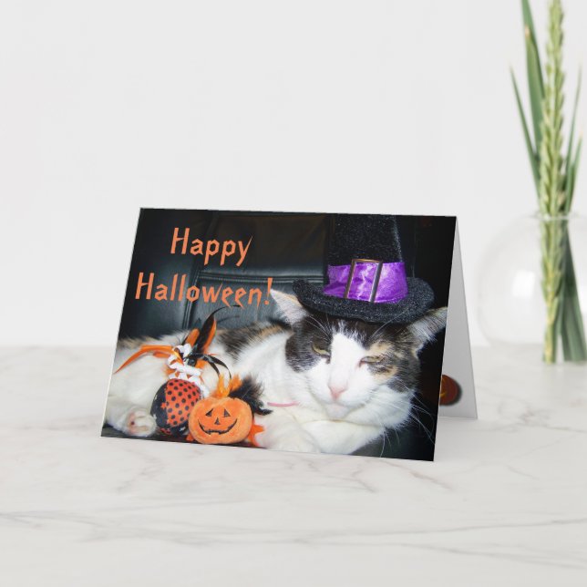 Happy Halloween Hexenkatze Karte (Vorderseite)