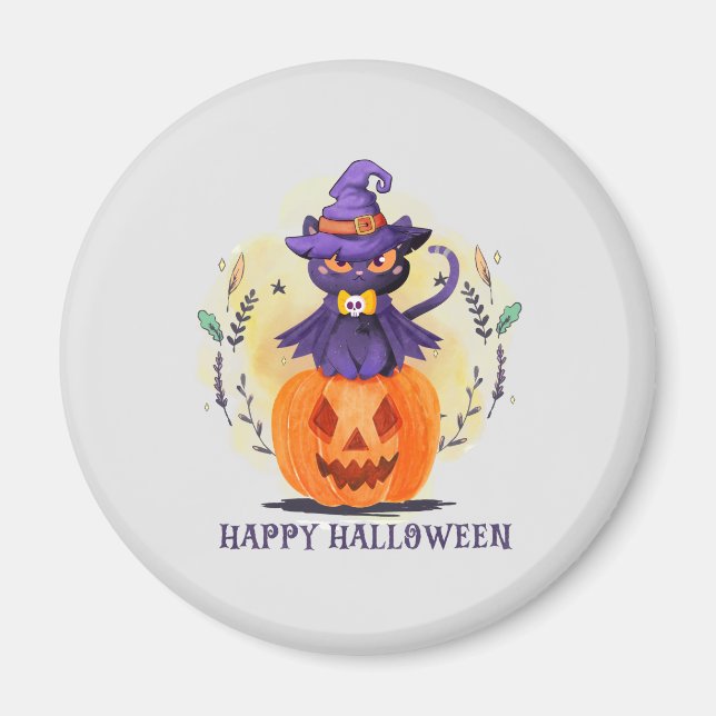 Happy Halloween - Hexenkatze Magnet (Vorne)