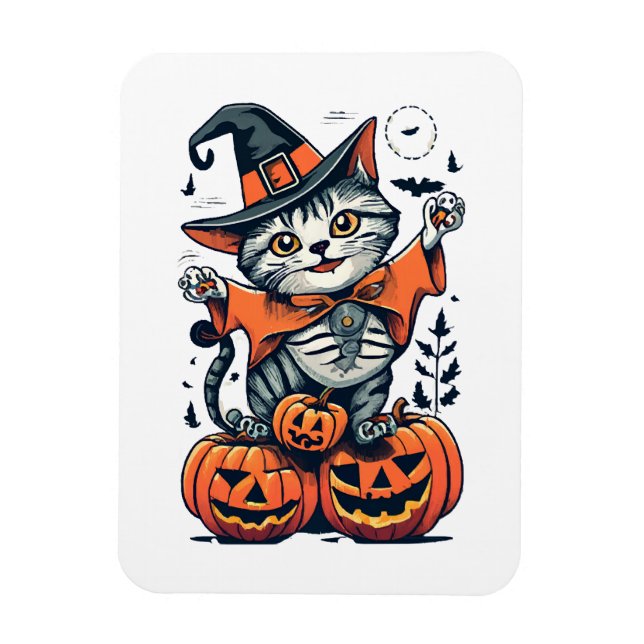 Happy Halloween Hexenkatze Magnet (Vertikal)