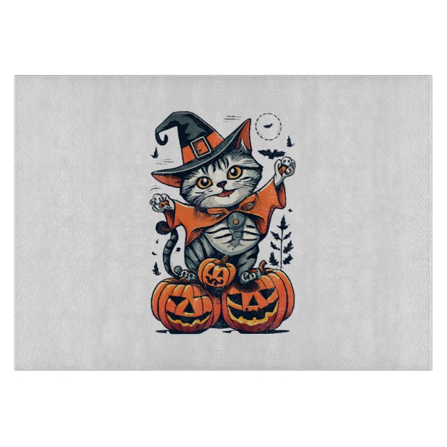 Happy Halloween Hexenkatze Schneidebrett (Vorderseite)
