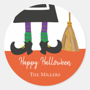 Happy Halloween HexenLegs & Broom Personalisiert Runder Aufkleber