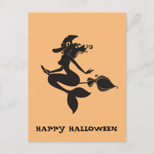 Happy Halloween Hexenmeisterin auf Broom Postcard Postkarte