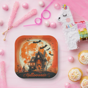 Happy Halloween House Niedlich & Festivals Hallowe Pappteller