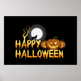 Happy Halloween Howling Wolf Poster
