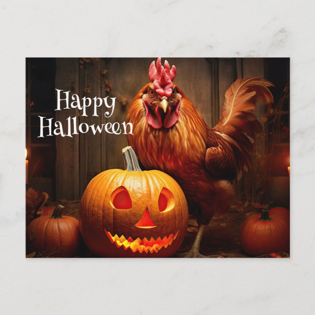 Happy Halloween Hühnerrooster Pumpkin Farm Paper Postkarte (Vorderseite)