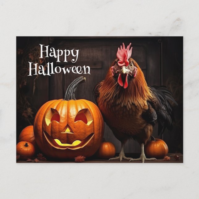 Happy Halloween Hühnerrooster Pumpkin Farm Paper Postkarte (Vorderseite)